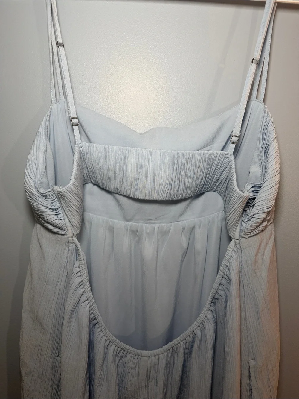 Abercrombie & Fitch Baby Blue Smocked Bodice crinkled Maxi Dress SZ L